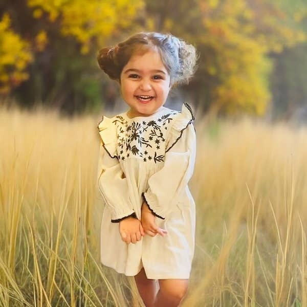 Viverano Organics Embroidered Ruffle Flare Baby Dress Organic Cotton Linen Eco Chic Children s Boutique